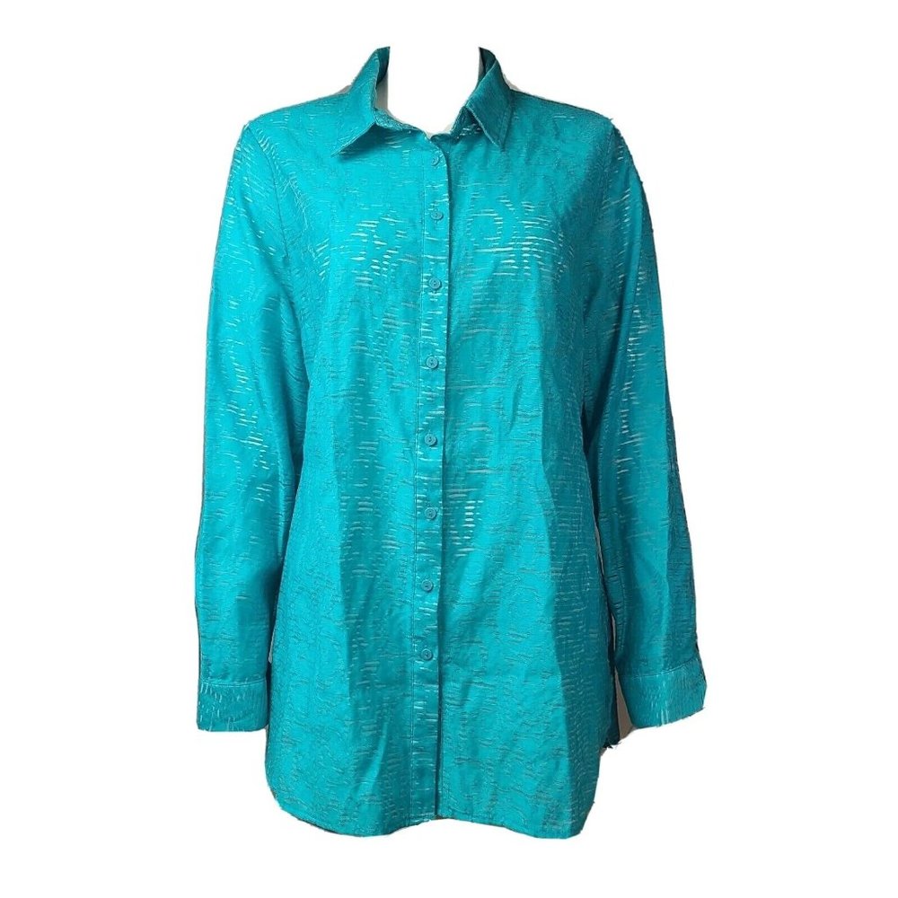 Coldwater Creek Shirt Womens Small Turquoise Blue Burnout Button Down Preppy